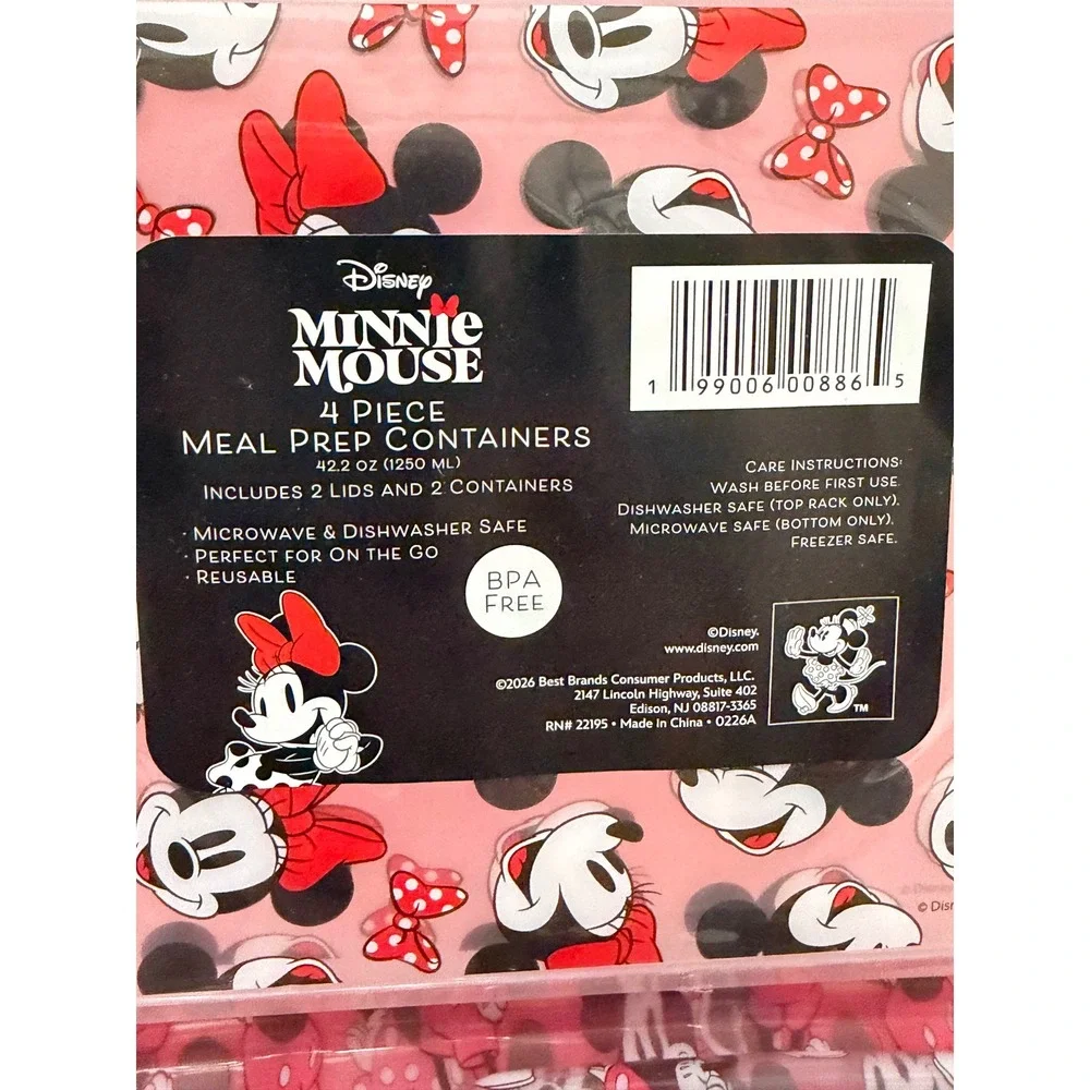 Disney Mickey Minnie Mouse Meal Prep Containers 8pc Set BPA Free Pink Red New